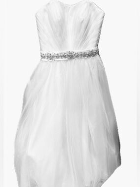Dere Kiang White Spaghetti-Strap Dress with Beaded Waist wedding cotillion dress